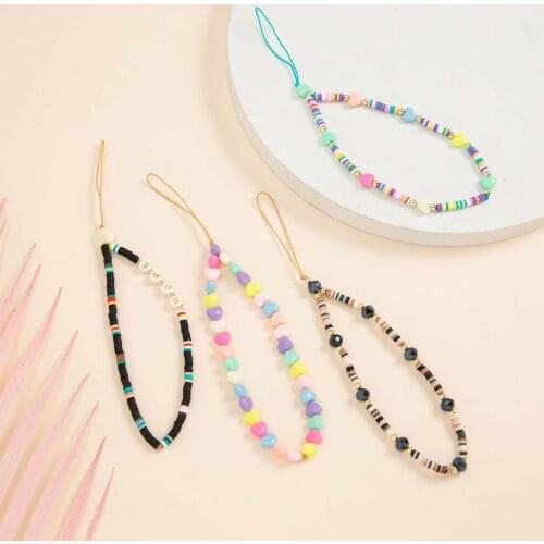 Mobile Phone Strap Silicone Bead Chain Flower Pendant Soft Pottery Bead Chain for Cell Phone Case Hanging Cord Necklace Lanyard
