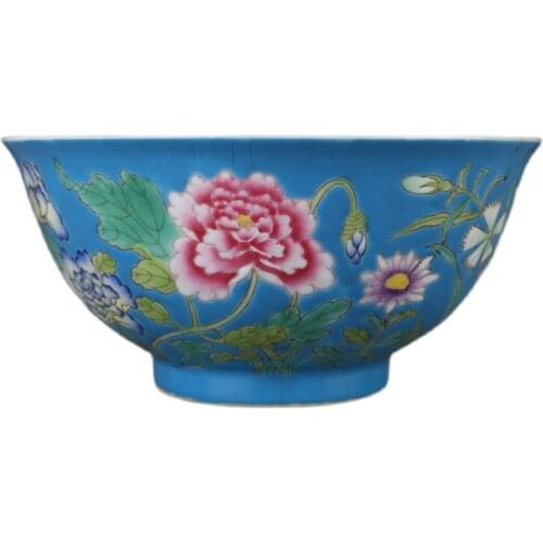Kangxi Imperial Hand painted Blue Enamel Flower Bowl Of Qing Dynasty Antique Porcelain Collection