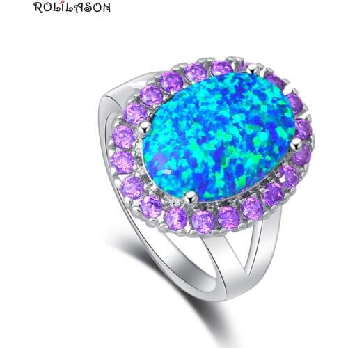 Shining Purple Zirconia Rings for Party Blue Fire Opal silver plated Excellent Fashion Jewelry Rings USA Size #6#7#8#9 OR776