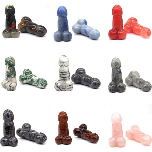 2" Penis Figurine Natural Stones Hand Carved Crafts Decoration Quartz Polished Statue Healing Crystal Trinket Room Ornament