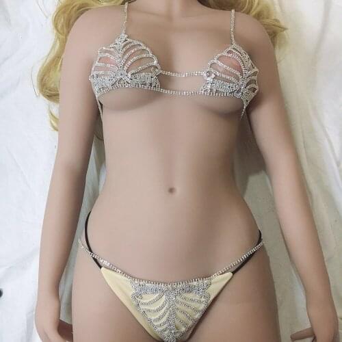 Rhinestone Crystal Body sling chain bra and thong jewelry womens fashion shiny Rhinestone bikini set underwear Body Jewelry