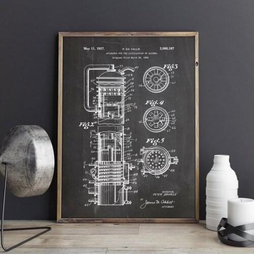 Device for Distillation of Alcohol Patent Poster Prints Making Science Wall Decor Vintage Blueprint Canvas Painting Gift