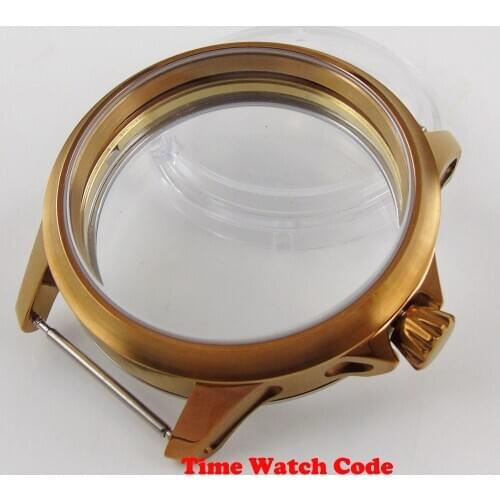 Vintage 45mm Bronzed Plated Watch Case Parts Fit For ETA 6497 6498 Hand Winding Movement Stainless Steel Brushed Case Clear Back