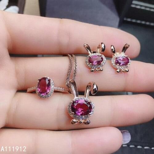 KJJEAXCMY fine jewelry natural garnet 925 sterling silver women gemstone pendant necklace ring earrings set support test lovely