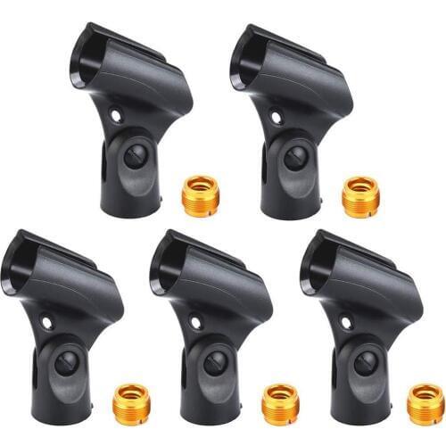 Microphone Clip Holder with 5/8" Male to 3/8" Female Nut Adapters,black (5-pack)