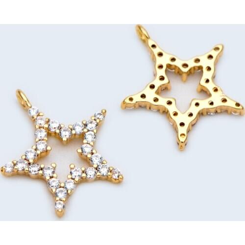 10pcs CZ Paved Gold Star Charm Pendants 12mm, Real Gold plated Brass, For Jewelry Making Finding Supplies (GB-1430)