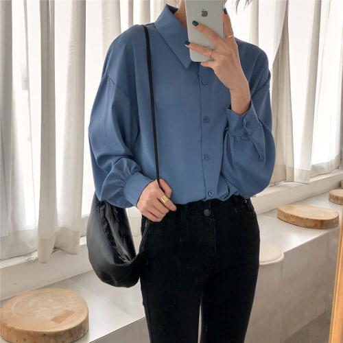 2021 Neue Grund Dame Tops Büro Lose Solide Frauen Blusen Langarm Chiffon Shirts Frauen Casual Blusas Camisas Mujer