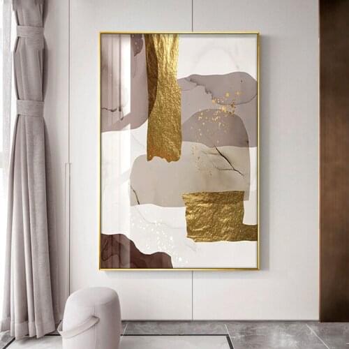 Abstract Marble Canvas Print Paintings Brown gold foil Poster Morden Wall Art Pictures on Canvas Living Room Office Home Decor