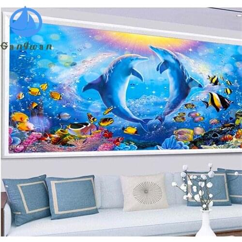 Large size dolphins diamond painting full square round Diamond Embroidery Mosaic 3d puzzle sea fish Painting sale cross stitch