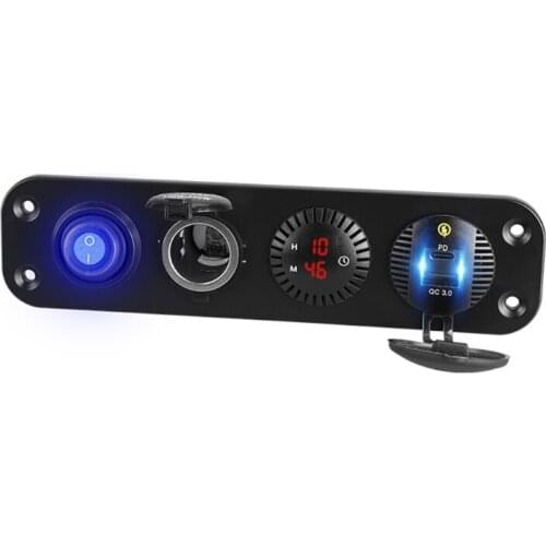 Car QC3.0 USB Type C PD Charger LED Digital Clock 12V Power Outlet ON OFF Switch M5TE