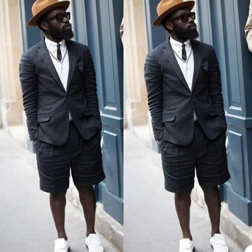 Black Loose Men Suits Handsome Streetwear England Style Notched Lapel Tuxedos Shorts Casual Daily Smart Casual Wear Jacket