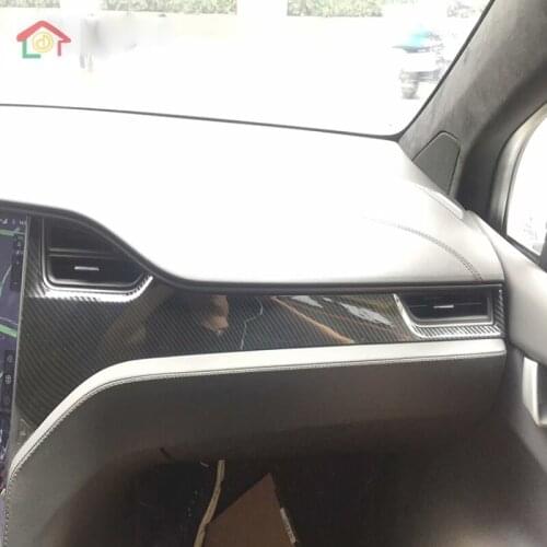 For Tesla Model X 2016-2020 Carbon Fiber Central Control Cover Molding Trim Sticker Decoration Strip Inner Car Accessories