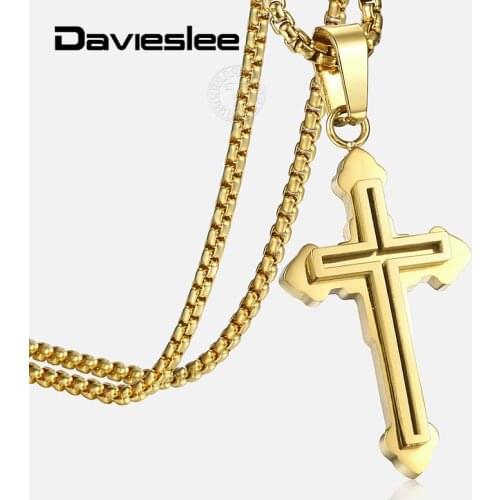 Double Layers Cross Pendants Necklaces for Women Gold Silver Color Stainless Steel Cross Necklace Religious Jewelry LKPM145