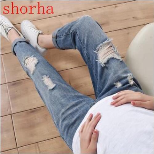 Fashion Light Blue Hole Denim Maternity Jeans Pants 2018 Spring Summer Clothes for Pregnant Women Pregnancy pants Trousers