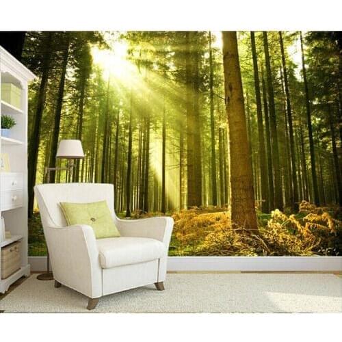 Custom nature wall murals, the sun through the forest wall mural for the bedroom TV KTV waterproof vinyl papel DE parede