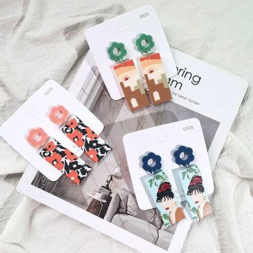 Irregular Geometric Korean Earrings Unique Print Flower Arylic Earrings Sweet Summer Jewelry Accessories For Girls Gifts 2021