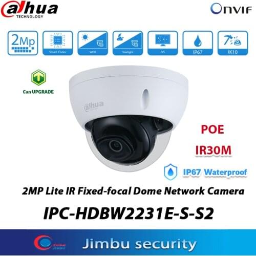 Dahua 2MP IP Camera POE IPC-HDBW2231E-S-S2 H.265 IR LED30M 256 GB Micro SD card IP67 IK10 Surveillance camera HDBW2231E-S-S2