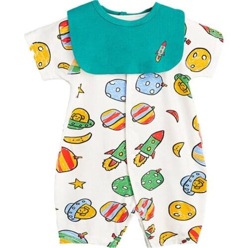 2021 New Arrival Summer Newborn Toddlers Clothing Short Sleeve Romper+Bibs Clothes Set Front Open One Piece Baby Set Clothes