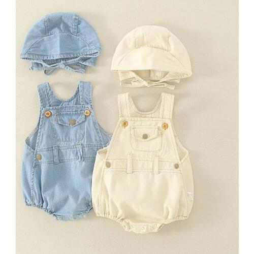 Lawadka Summer Sleeveless Baby Girls Boys Clothes Set Fashion Newborn Denim Bodysuit Hat 2Pcs Outfits Jumpsuit Twins Clothing