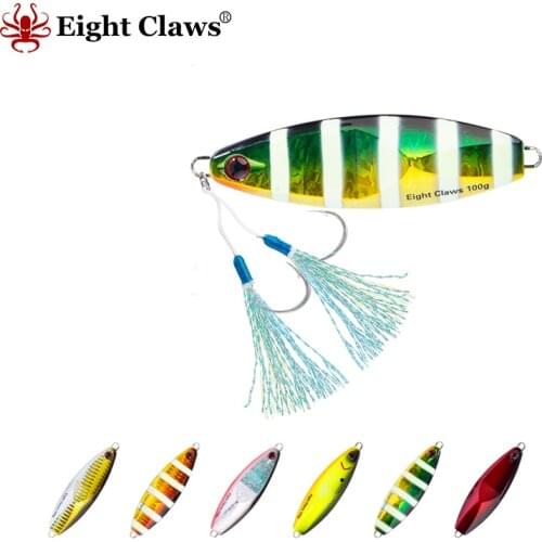 Eight Claws Fishing Slow Jigging Metal Jig Wobbler Vertical Jigging Lure 80g With VMC Hooks Saltwater Lead Fishing Bait
