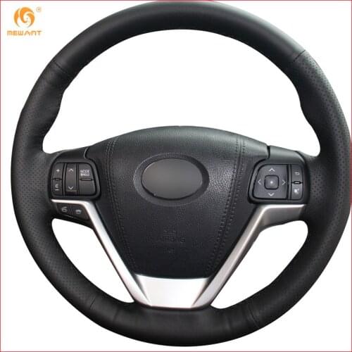 MEWANT Black Genuine Leather Car Steering Wheel Cover for Toyota Highlander 2015 2016 2017 Sienna 2015-2017 Interior Accessories