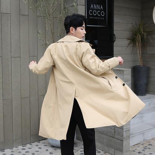Fashion Mens Trench Coat Autumn Male Windbreaker Coats Simple Single Breasted Black Army Green Khaki Outwear Coats Long C19