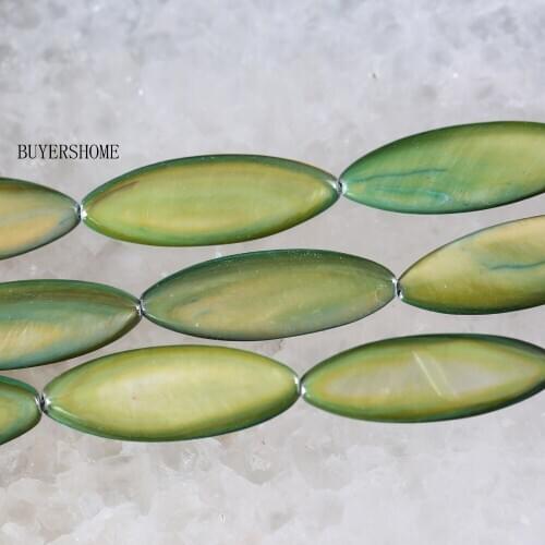 Fahion Jewelry 10X30MM Green Yellow Mother Of Pearl Shell Loose Beads String 15" O087
