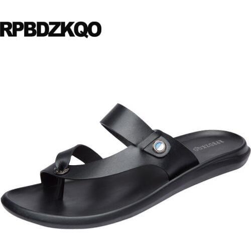 Waterproof slip on shoes slippers flat water outdoor fashion black breathable 2019 slides men sandals leather summer toe loop