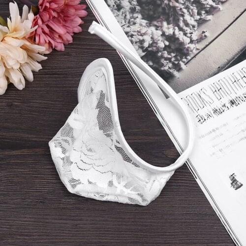 Mens Sexy Lace C-Shaped Black Frame Sheer See-through Mesh C-String Invisible Thong Panty Underwear