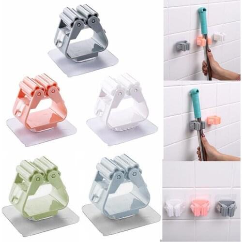 1Pc Wall Mounted Mop Holder Household Adhesive Storage Mop Clip Broom Hanger For Kitchen Bathroom Organizer