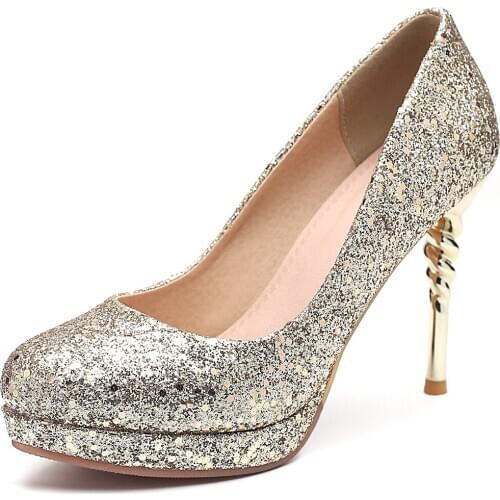 19 years spring new ultra high with fine with shallow mouth sequins wedding shoe 33-43