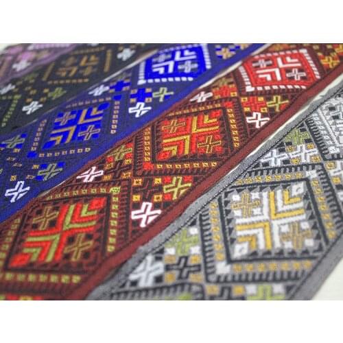 NEW Gold thread embroidery diamond pattern ribbon 5CMx8YD National Woven Jacquard Ribbon DIY belt Sofa curtain Accessoreis lace