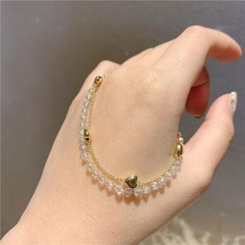 New Fashion Brand Delicate Jewelry Adjustable Crystal Beads Bangles&bracelet for Women Luxury Style Heart Bracelets