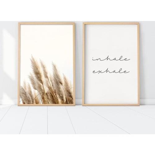 Pampas Grass Inhale Exhale Wall Art Print Gifts Poster Bohemian Wall Art Print Canvas Painting for Living Room Boho Home Decor