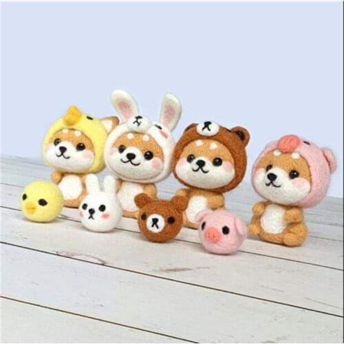 Couple firewood dog Wool Felt wool needlepoint kit wool felt needle felting decoration craft needlecraft