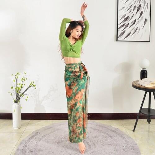 Modern Belly Dance Competition Clothes For Women Adult Long Sleeve Tops Long Hip Scarf Oriental Dance Practice Clothing DQL4122