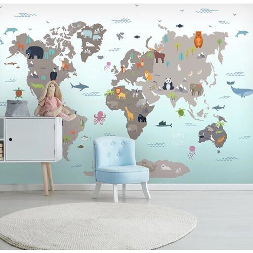 Custom 3D Wallpaper Cartoon Animal World Map Children Room Wall Mural Kindergarten Boys Room Bedroom Decoration Photo Wallpaper