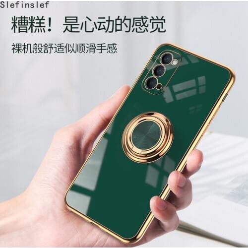 Luxury Phone Ring Case For OPPO reno 5 3 4 PRO ACE2 Find X2 Pro Slim Soft TPU Silicone Protective Stand Holder For reno 5 Cover