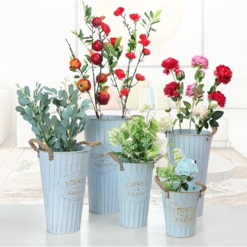 1Pc Vintage Iron Desktop Plant Vase Balcony Outdoor Garden Hanging Flower Pot Display Bucket