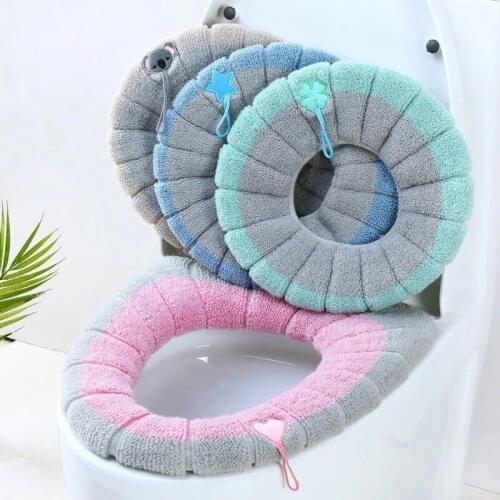 Winter Warmer Toilet Seat Cover Mat Bathroom Toilet Pad Cushion with Handle Thicker Soft Washable Closestool Warmer Accessories