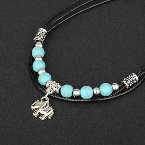 1Pc Beach Jewelry Tibetan Elephant Pendant Beads Anklet Foot Leather Chain Ankle