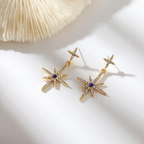 Hexagonal Star Light Luxury Blue Crystal Star Stud Earrings for Women Gift Earrings Jewelry Wholesale