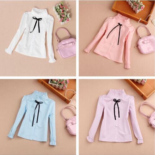 2019 New Girl Blouse Children Clothing Baby Girl Clothes Cotton Child Shirt School Girl Blouse Kids Bow Shirts,5 Colors Age2-16Y