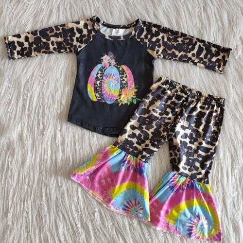 2020 Halloween Toddler Kids Baby Girl Tie Dye Clothes Pumpkin Cheetah Long Sleeve Newborn Baby Boutique Outfits Romper Clothes