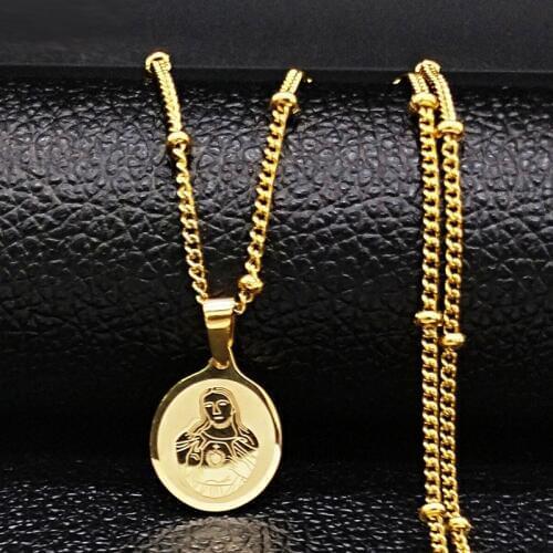 2021 Fashion Jesus Stainless Steel Necklaces for Women Bead Gold Color Neckless Jewelry acero inoxidable joyeria mujer N19494