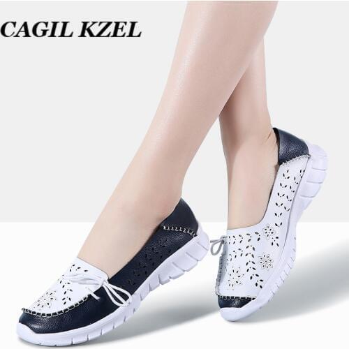 CAGILKZEL 2021 Fashion Women Flats Shoes Genuine Leather Summer Shoes Woman Slip-on Ballerina Flats Mother Boat Shoes moccasins
