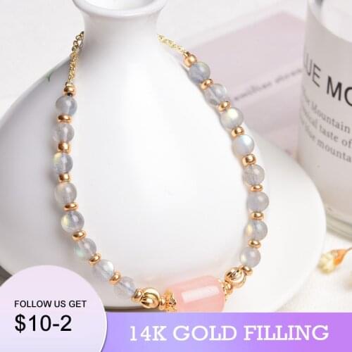 2022 New Handmade Natural Moonstone Crystal Bracelet for Women 14KGF Bracelets Bracelete Feminino Fine Jewelry Gift