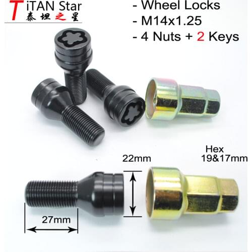 4Bolts 2Key M14x1.25mm 1.25 Wheel Locks Bolt anti sheft RIMS lug Nut For BMW 320