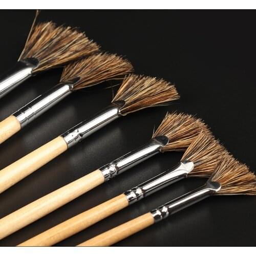 6Pcs Fan Shape Pig Bristle Hair Painting Pen Oil Painting Watercolor Supplies Professional Art Supplies