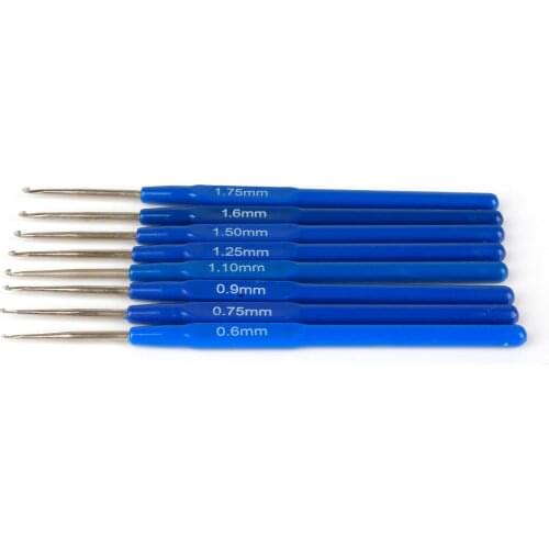 8Pcs/Set Blue Handle Crochet Imitation Cola Crochet Hook Stitches Knitting Needles Handicraft DIY Weave Tool Sewing Accessories